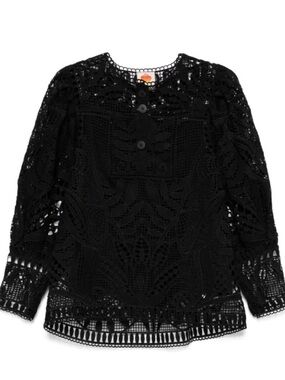 NEW FARM Rio Guipure Black Crochet Lace Button-Front Blouse Medium
NO LINING